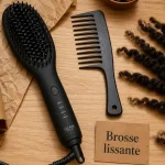 Brosse lissante pour cheveux crépus chauffante avec protecteur thermique et mèches