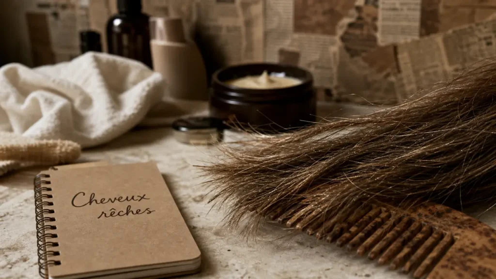 Cheveux reches au peigne en bois : cuticules ouvertes, calcaire et chaleur