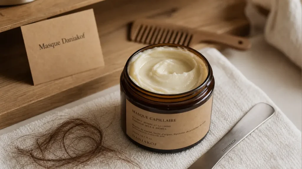 Daniakof masque cheveux avis : pot crème et cheveux texturés, douceur et brillance