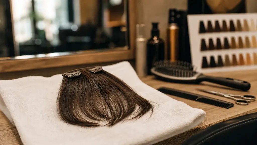 Fausse frange à clip, couleur et matière pour un rendu naturel