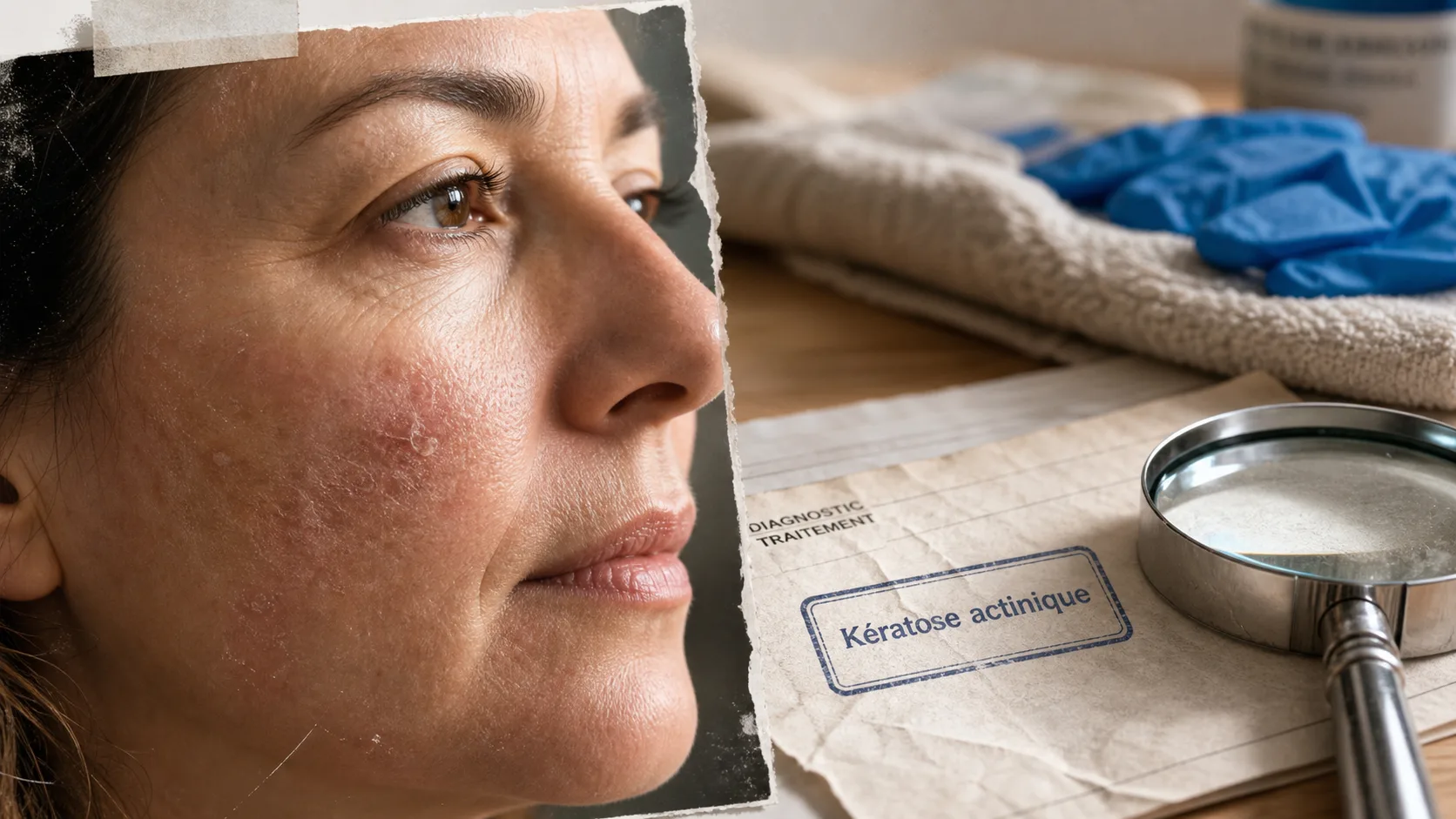 Kératose visage : plaque rugueuse liée à la kératose actinique