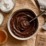 Masque chocolat visage maison : bol cacao et ingrédients sur table en bois