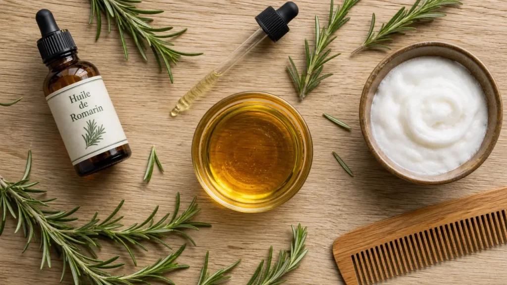 Romarin bienfaits cheveux : huile de romarin pour cuir chevelu et cheveux