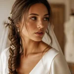 Tresse mariage bohème : mariée aux cheveux tressés sur le côté