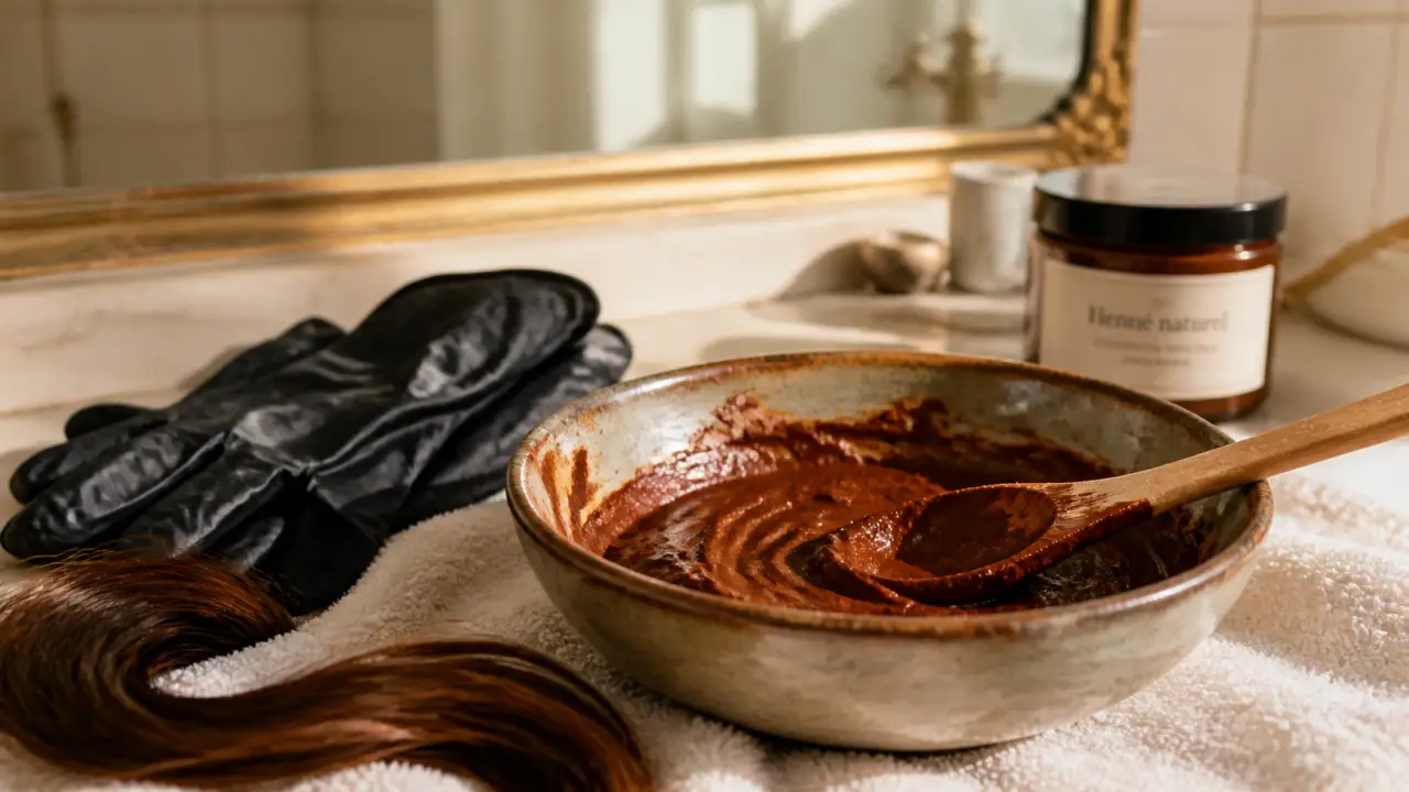 Cheveux au henné : pâte rouge cuivrée et base pour éviter les reflets orangés