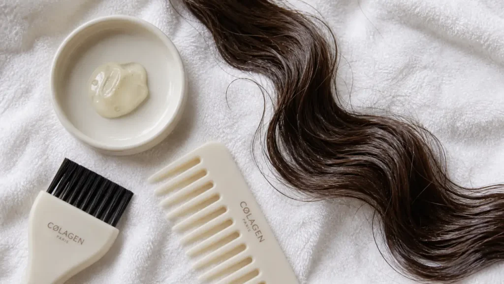 Comment appliquer le collagène sur les cheveux : brillance sans effet carton