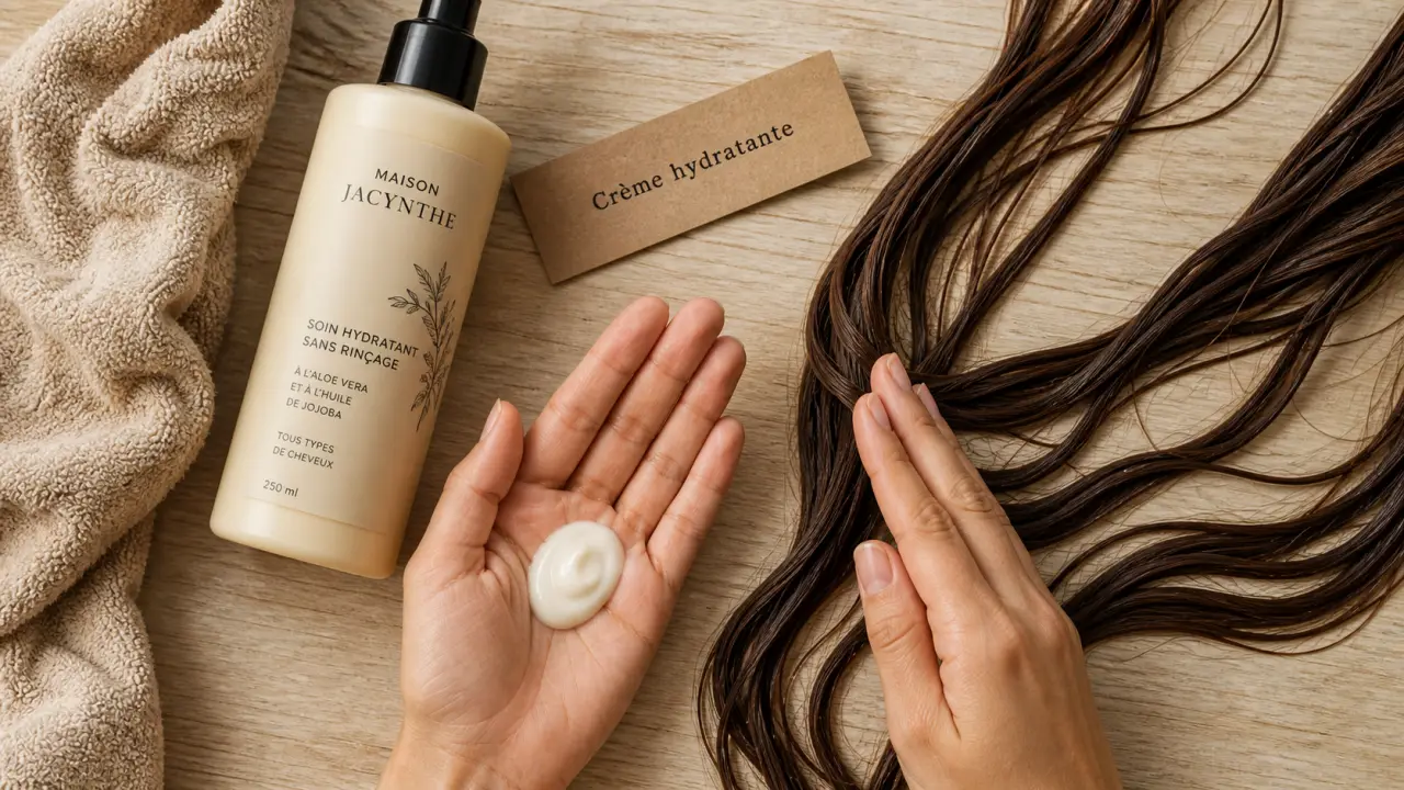 Creme hydratante sur les cheveux, dosage sur cheveux humides, sans effet gras