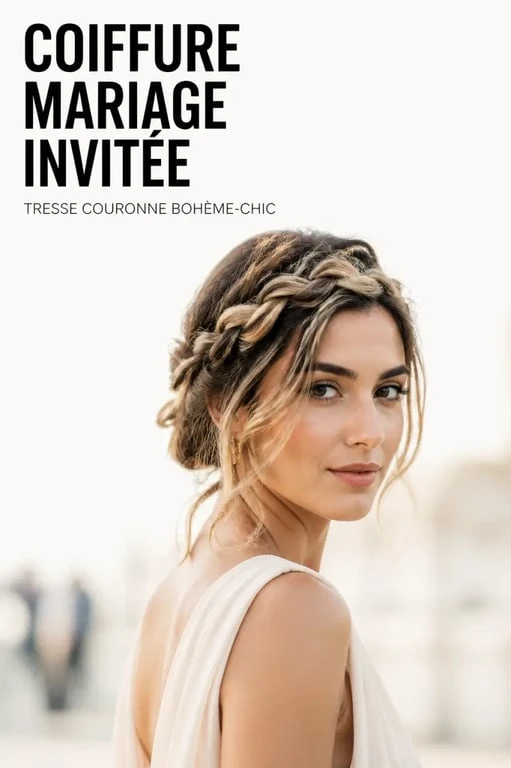 Coiffure mariage invitée tresse en couronne bohème pour invitée de mariage