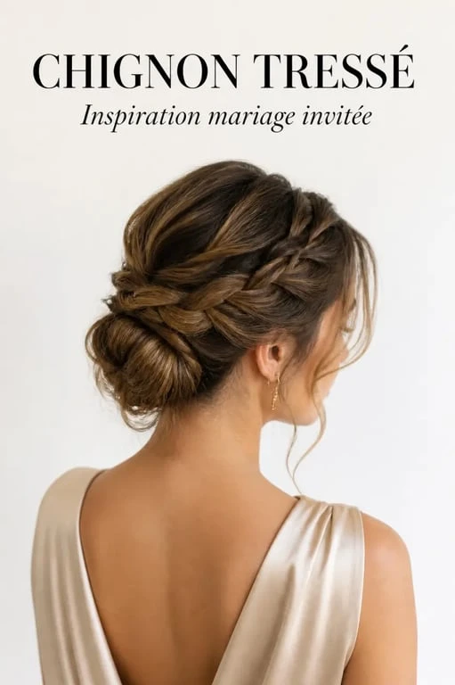 Coiffure mariage invitée tresse en chignon bas chic pour invitée de mariage