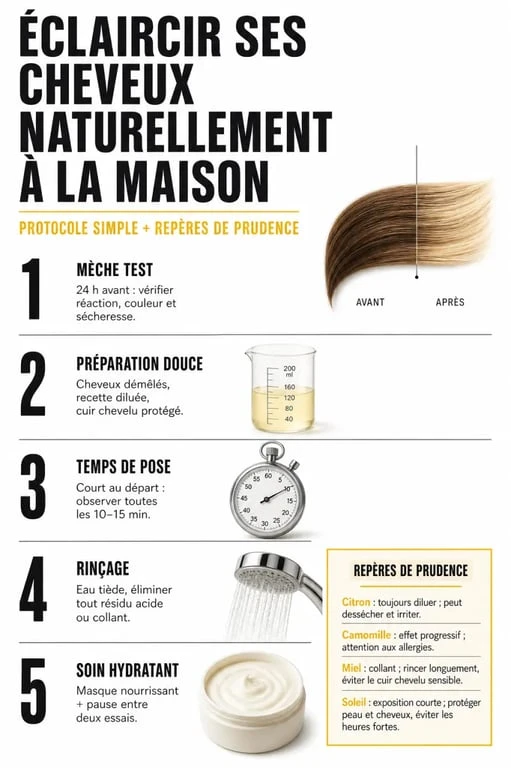 Guide visuel pour éclaircir cheveux naturellement sans agresser la fibre