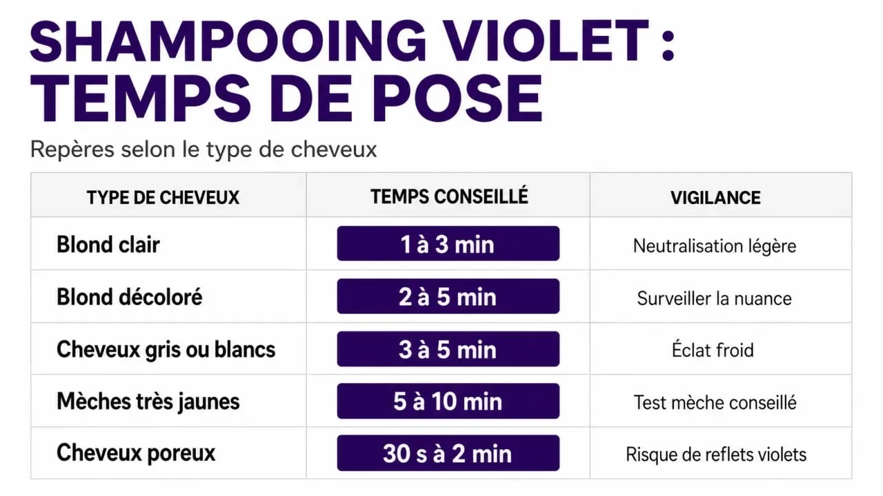 Shampooing violet : temps de pose selon le type de cheveux