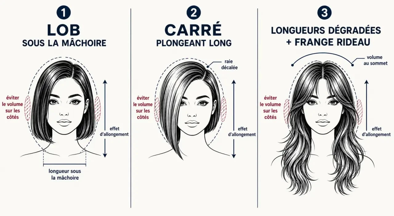 Visage rond coupe de cheveux : comparaison visuelle des coupes qui affinent le visage