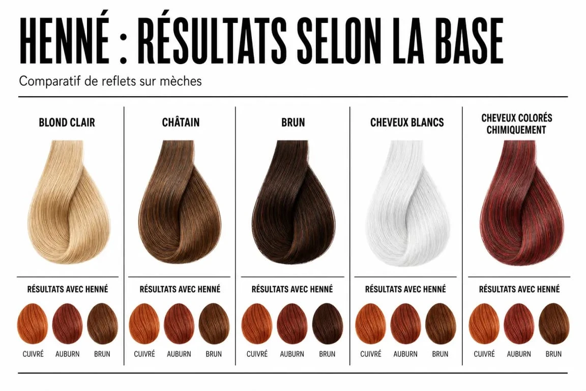 Cheveux au henné : comparaison des résultats selon la base capillaire