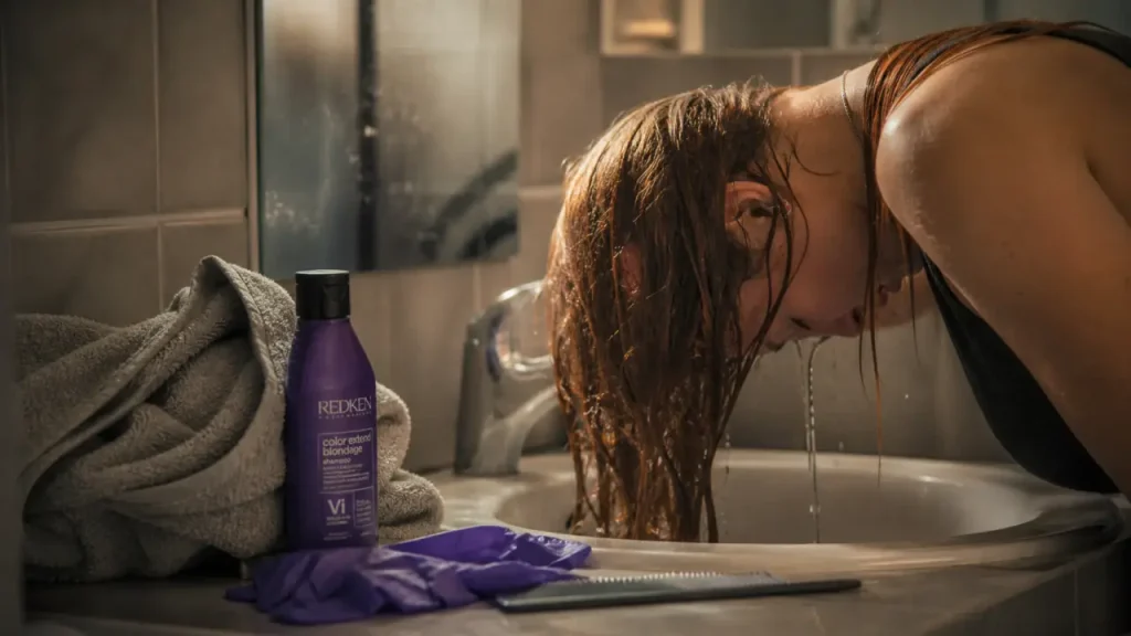 Neutraliser reflet roux naturellement sur cheveux châtain avec shampooing violet