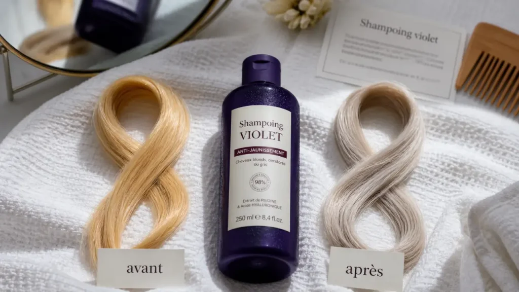 Shampoing violet avant apres : mèches blond moins jaunes