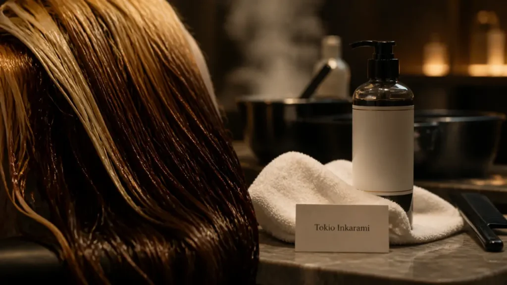 Soin tokio cheveux effet miroir, longueurs lissées brillantes