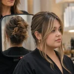 Visage rond coupe de cheveux : mèches encadrantes au salon