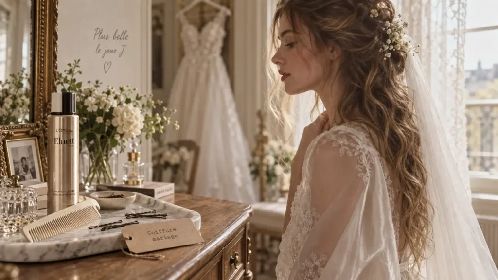 Coiffure mariage cheveux lachés : ondulations élégantes, tenue jusqu’au soir