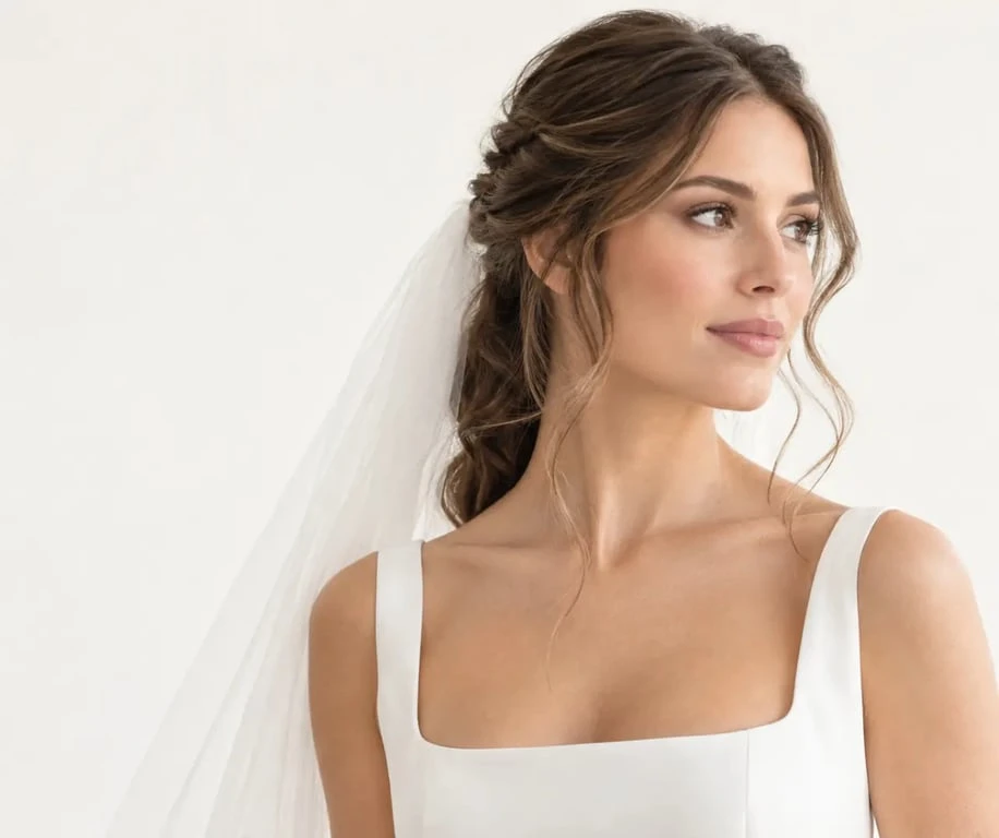 Coiffure mariage cheveux lachés avec demi-queue et voile