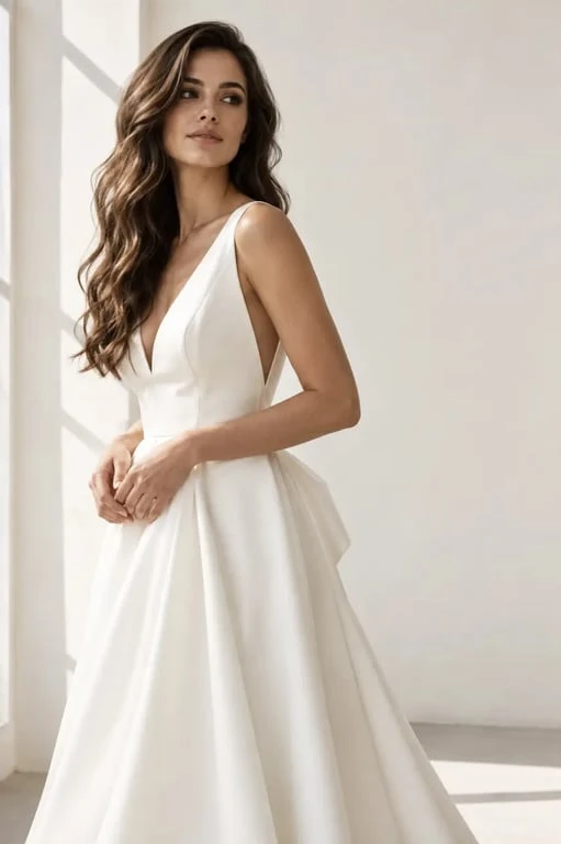 Coiffure mariage cheveux lachés avec ondulations souples et robe élégante