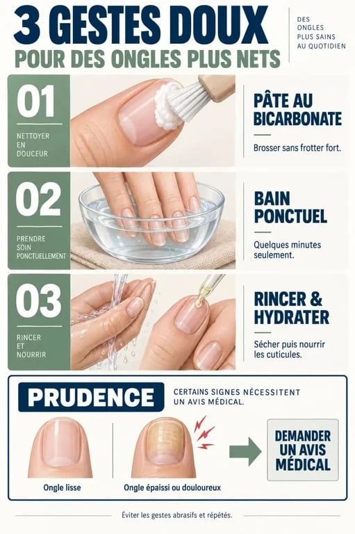 Illustration des méthodes douces pour blanchir les ongles et hydrater les cuticules
