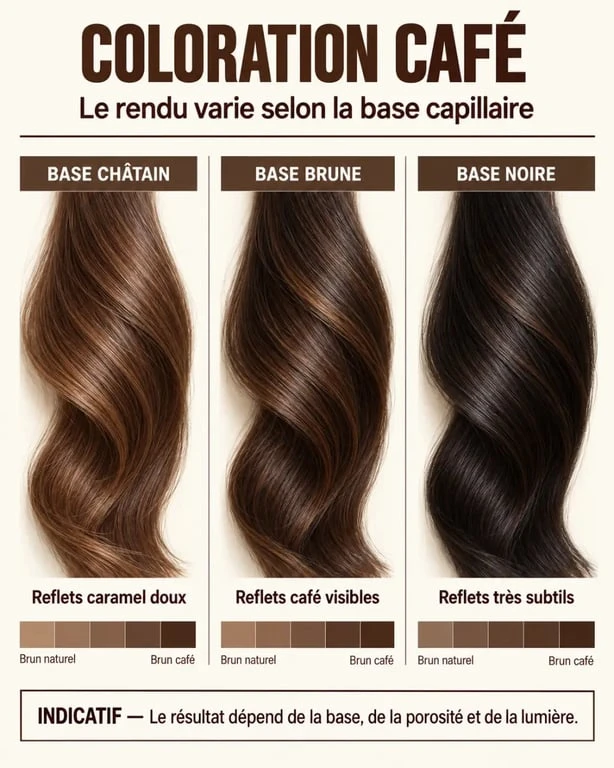 Coloration café selon la couleur de base des cheveux