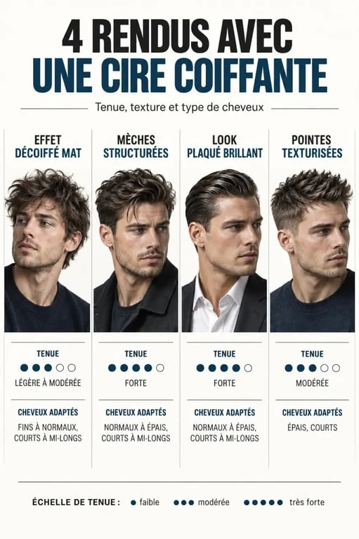 Rendus et niveaux de tenue d'une cire pour cheveux selon le style recherché