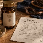 Vitamine pour les cheveux qui tombent : flacon de biotine et capsules vitamines B