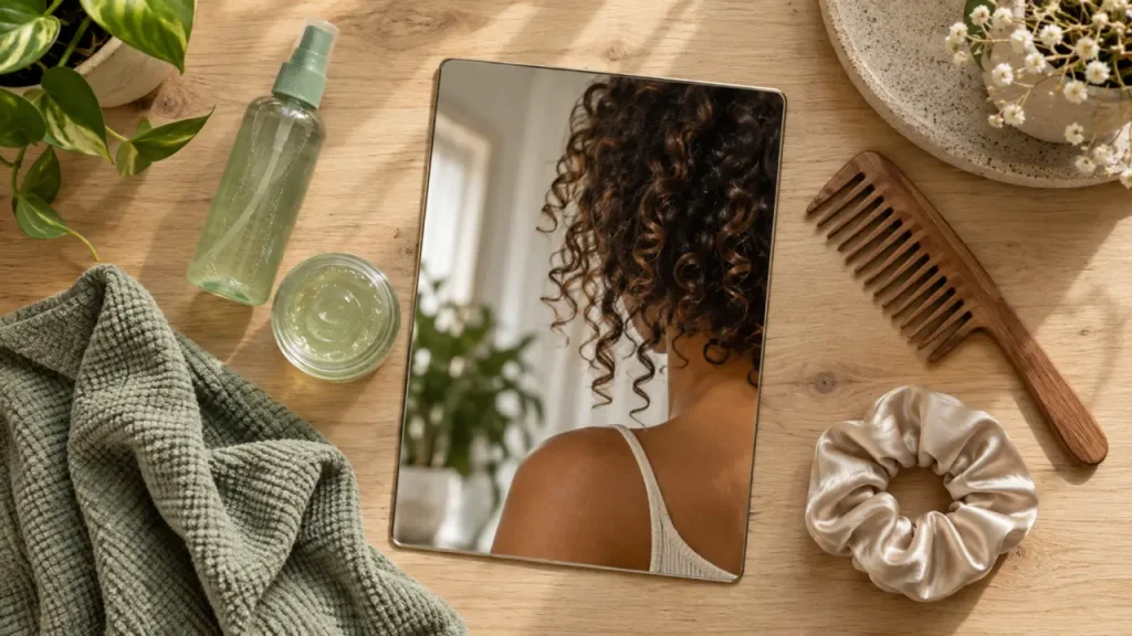 Coiffure cheveux lâchés bouclés, volume et gestes coiffage