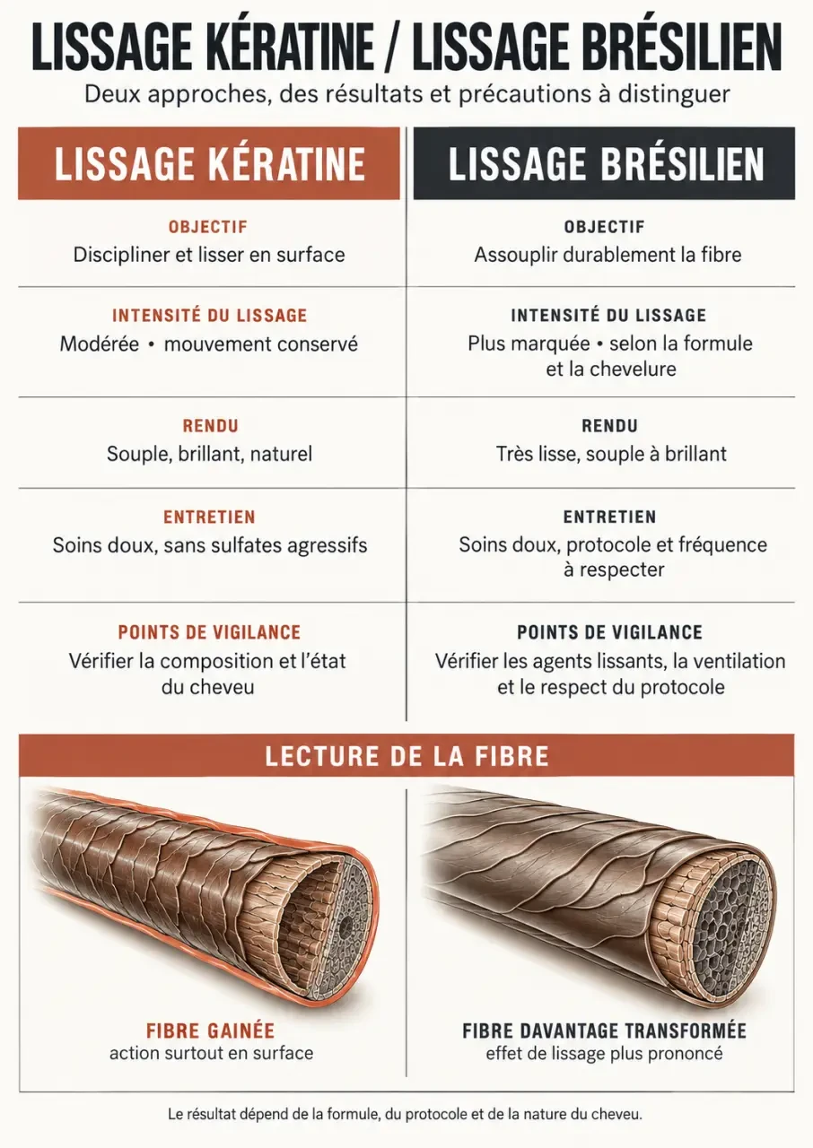 Infographie comparative sur le lissage keratine et le lissage brésilien