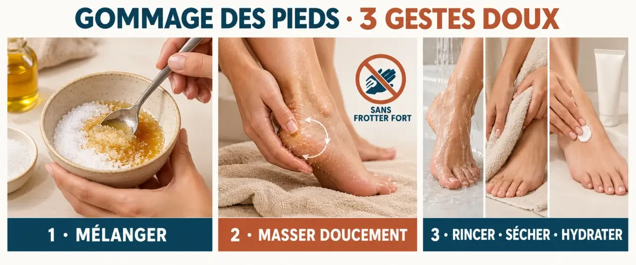 Étapes d’un gommage pour les pieds maison au sucre et à l’huile végétale